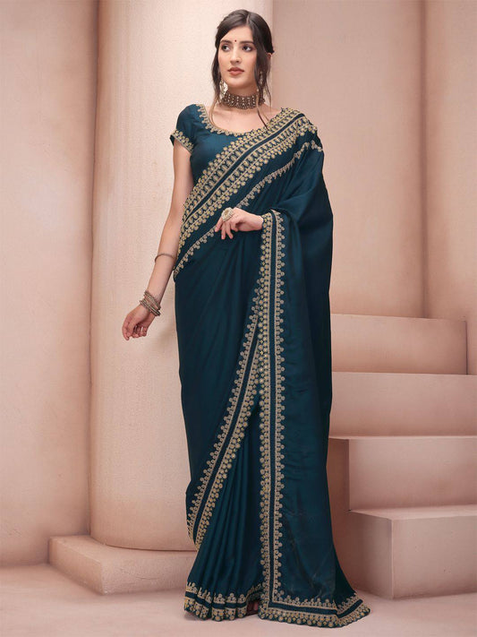 Embroidered Silk Blend Saree