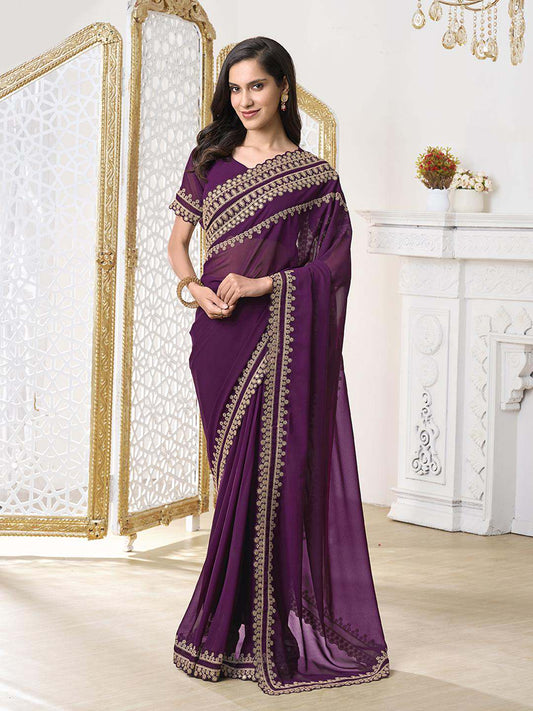 Embroidered Poly Georgette Saree