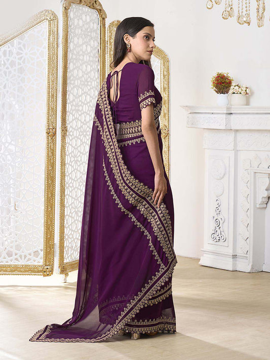 Embroidered Poly Georgette Saree
