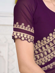 Ethnic Motif Zari & Sequinned Embroidered Saree With Blouse Piece