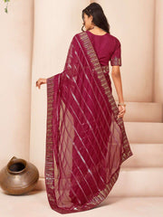Striped Zari & Sequinned Embroidered Saree With Blouse Piece