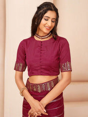 Striped Zari & Sequinned Embroidered Saree With Blouse Piece