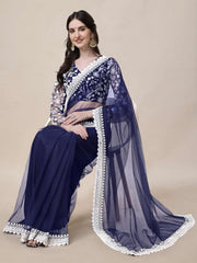 Thread Embroidered Border Saree With Blouse Piece