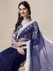 Thread Embroidered Border Saree With Blouse Piece