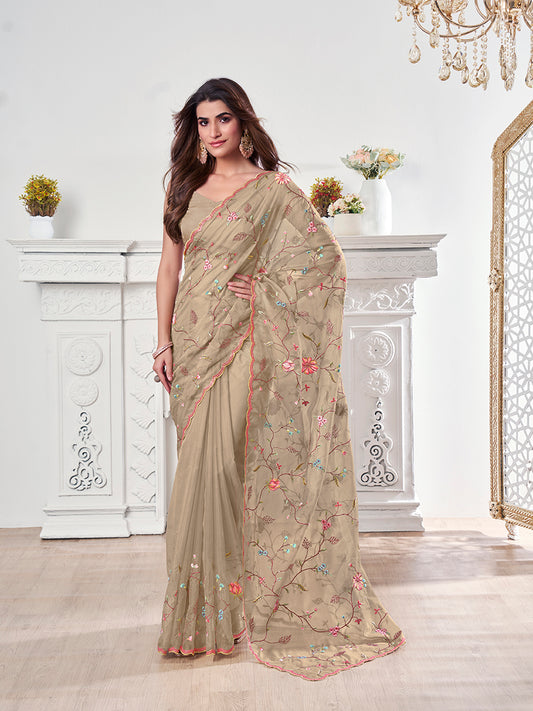 Floral Embroidered Organza Saree