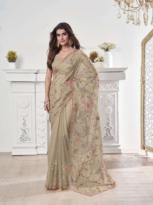 Floral Embroidered Organza Saree
