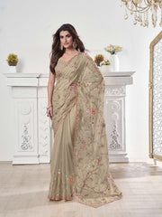 Floral Thread & Sequinned Embroidered Saree With Blouse Piece
