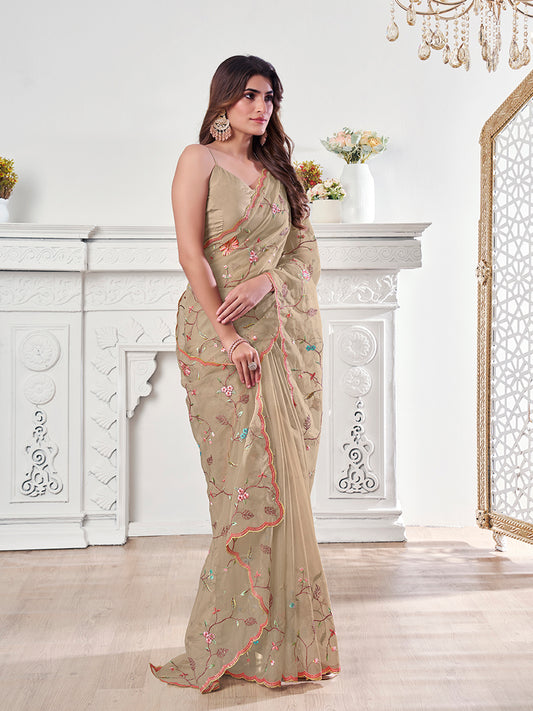 Floral Embroidered Organza Saree