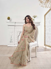Floral Thread & Sequinned Embroidered Saree With Blouse Piece
