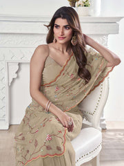 Floral Thread & Sequinned Embroidered Saree With Blouse Piece