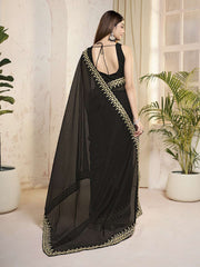 Sequinned Embroidered Border Saree With Blouse Piece