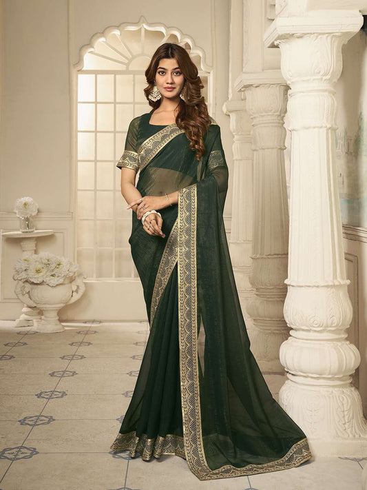 Sequinned Embroidered Border Saree With Blouse Piece