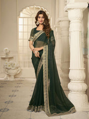 Sequinned Embroidered Border Saree With Blouse Piece