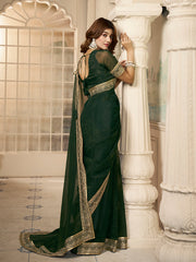 Sequinned Embroidered Border Saree With Blouse Piece