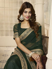 Sequinned Embroidered Border Saree With Blouse Piece