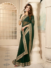 Sequinned Embroidered Border Saree With Blouse Piece