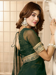 Sequinned Embroidered Border Saree With Blouse Piece