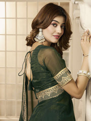 Sequinned Embroidered Border Saree With Blouse Piece