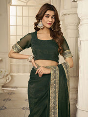 Sequinned Embroidered Border Saree With Blouse Piece