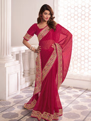 Sequinned Embroidered Border Saree With Blouse Piece