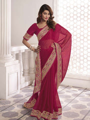 Sequinned Embroidered Border Saree With Blouse Piece