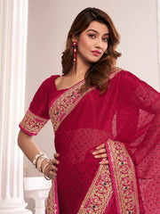 Sequinned Embroidered Border Saree With Blouse Piece