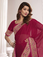 Sequinned Embroidered Border Saree With Blouse Piece