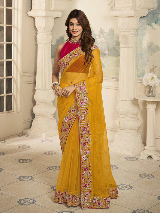 Floral Embroidered Net Saree