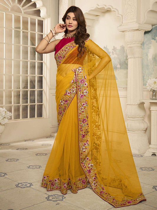 Floral Embroidered Net Saree
