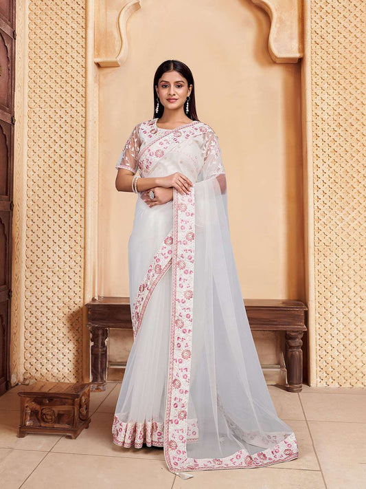 Ethnic Motif Embroidered Sequinned Saree