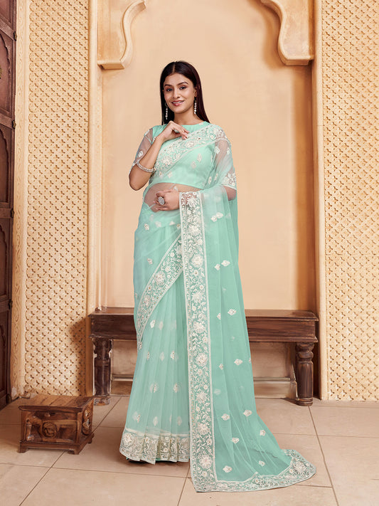 Ethnic Motif Embroidered Sequinned Saree