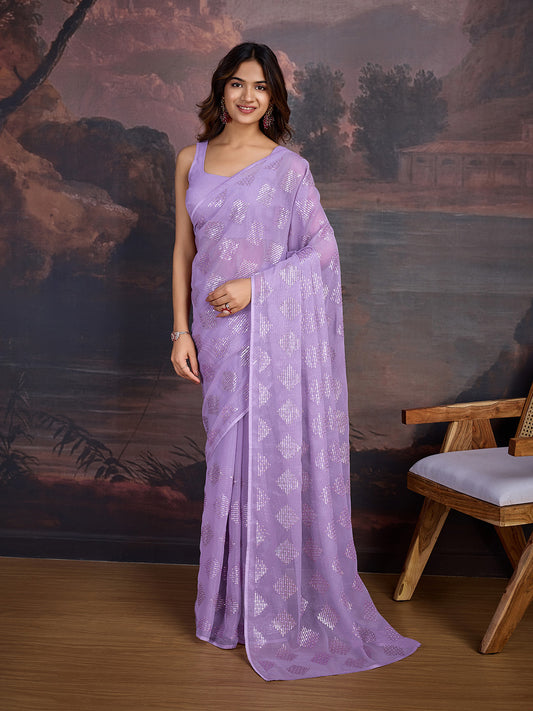 Sequinned Saree With Blouse Piece