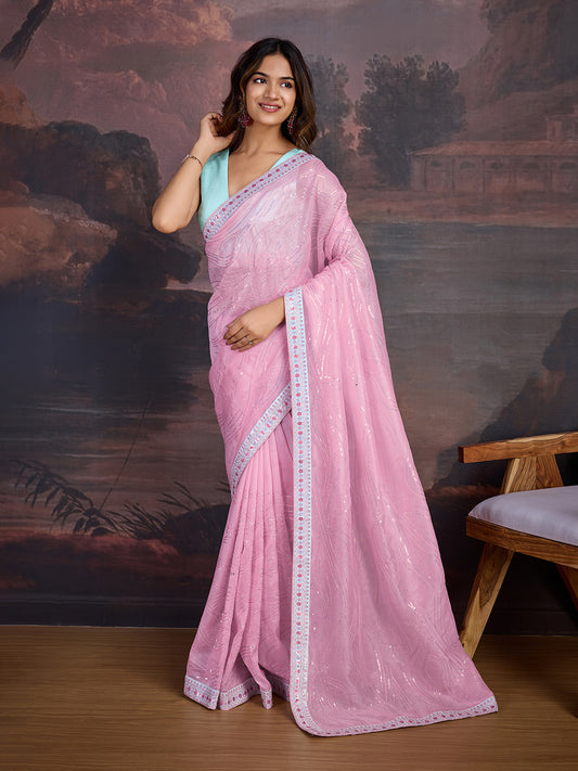 Ethnic Motifs Embroidered Sequinned Saree