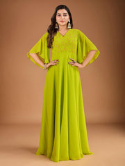 Floral Thread & Sequined Embroidered A-Line Ethnic Drees