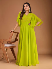 Floral Thread & Sequined Embroidered A-Line Ethnic Drees
