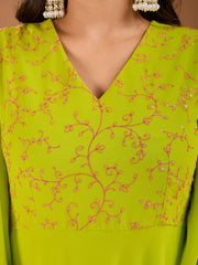 Floral Thread & Sequined Embroidered A-Line Ethnic Drees