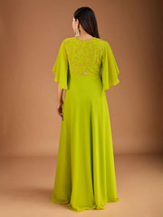 Floral Thread & Sequined Embroidered A-Line Ethnic Drees