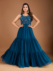 Sequinned Embroidered Sweetheart Neck Maxi Ethnic Drees