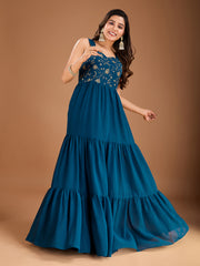 Sequinned Embroidered Sweetheart Neck Maxi Ethnic Drees