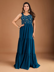 Sequinned Embroidered Sweetheart Neck Maxi Ethnic Drees