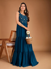 Sequinned Embroidered Sweetheart Neck Maxi Ethnic Drees