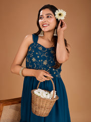 Sequinned Embroidered Sweetheart Neck Maxi Ethnic Drees