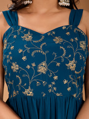 Sequinned Embroidered Sweetheart Neck Maxi Ethnic Drees