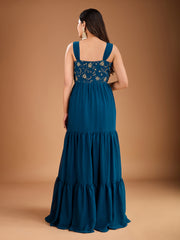 Sequinned Embroidered Sweetheart Neck Maxi Ethnic Drees
