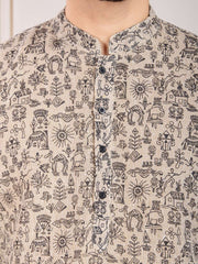 Printed Mandarin Collar Straight Kurta Set