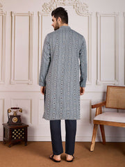 Woven Design Straight Kurta & Trousers Set