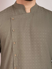 Ethnic Woven Design Button Detail Kurta