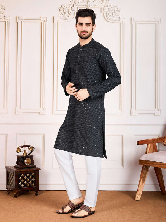 Ethnic Thread & Sequin Embroidered Straight Kurta Set