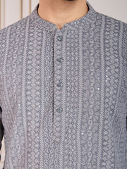 Ethnic Chikankari Straight Kurta & Trousers Set