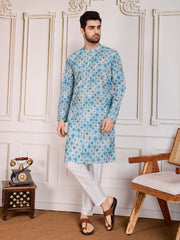 Printed Mandarin Collar Neck Chikankari Kurta Set